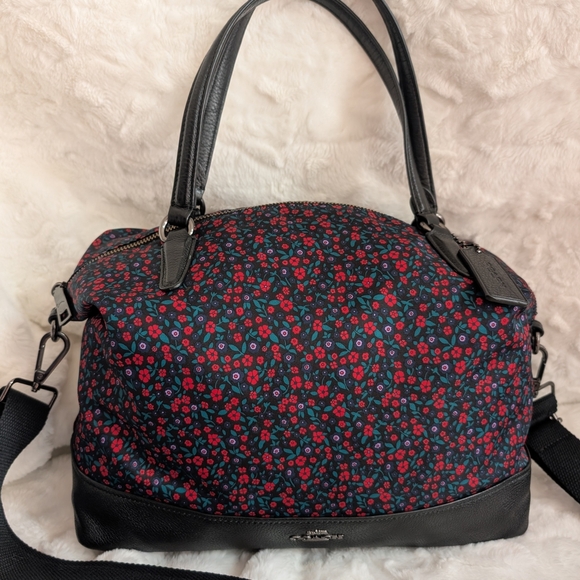 Coach Nylon & Leather Floral Satchel Crossbody Shoulder Bag EUC - Picture 3 of 14